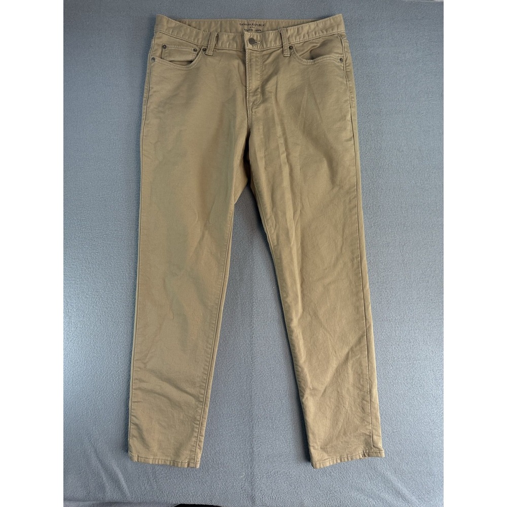Banana Republic Travel Jean Jeans Mens 34x32 Beige Slim Tapered Denim Casual